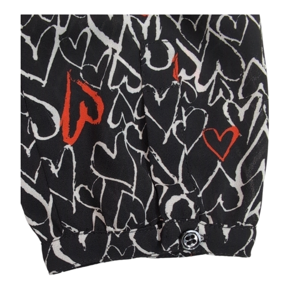 NYDJ Blouse Henley Heart Love Allover Print 3/4 Sleeve Feminine Romantic S - Picture 8 of 10